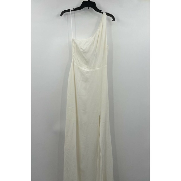 Reformation Evelyn One Shoulder Dress Ivory Size 2 Chiffon Front Slit Dress - Picture 2 of 7